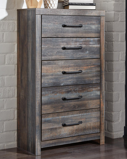 Drystan Queen Bookcase Bed with 4 Storage Drawers, Dresser, Mirror, Chest and Nightstand