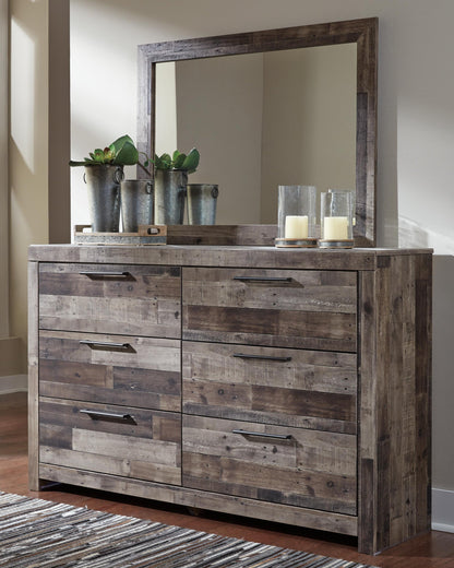 Derekson Full Panel Headboard Bed with Mirrored Dresser, Chest and Nightstand