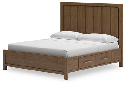 Cabalynn King Panel Bed with Storage with Mirrored Dresser and Nightstand