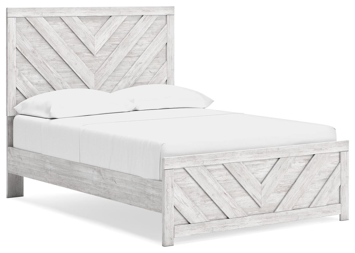 Cayboni Full Panel Bed with Mirrored Dresser