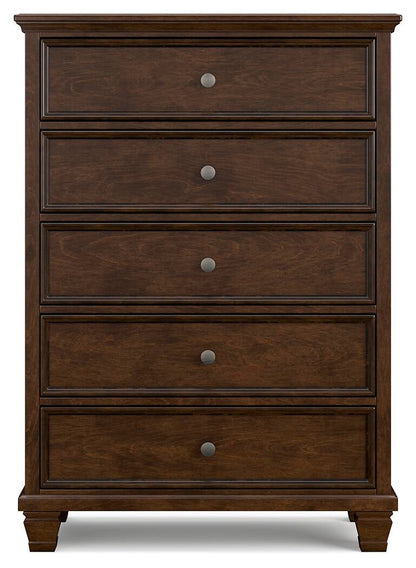 Danabrin Queen Panel Bed with Mirrored Dresser, Chest and Nightstand