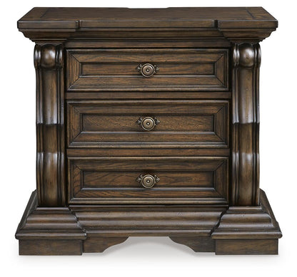 Maylee California King Upholstered Bed with Mirrored Dresser and Nightstand