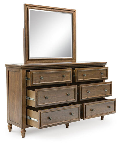 Sturlayne Queen Upholstered Panel Bed, Dresser, Mirror, Chest and Nightstand