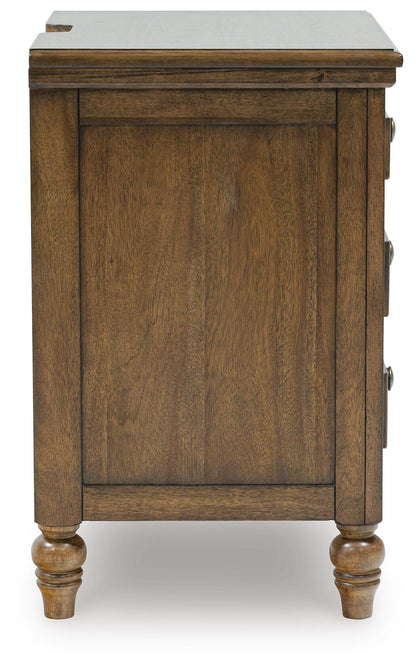 Sturlayne Queen Upholstered Panel Bed, Dresser, Mirror, Chest and Nightstand