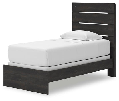 Delmorta Twin Panel Bed, Dresser, Mirror, Chest and Nightstand