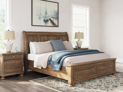 Vandenmore King Storage Sleigh Bed with Mirrored Dresser, Chest and Nightstand