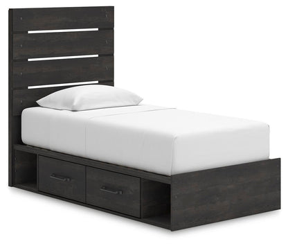 Delmorta Twin Panel Storage Bed, Dresser, Mirror and Nightstand