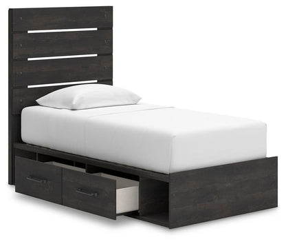 Delmorta Twin Panel Storage Bed, Dresser, Mirror and Nightstand