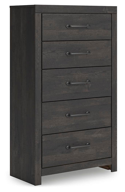 Delmorta Twin Panel Storage Bed, Dresser, Mirror, Chest and Nightstand