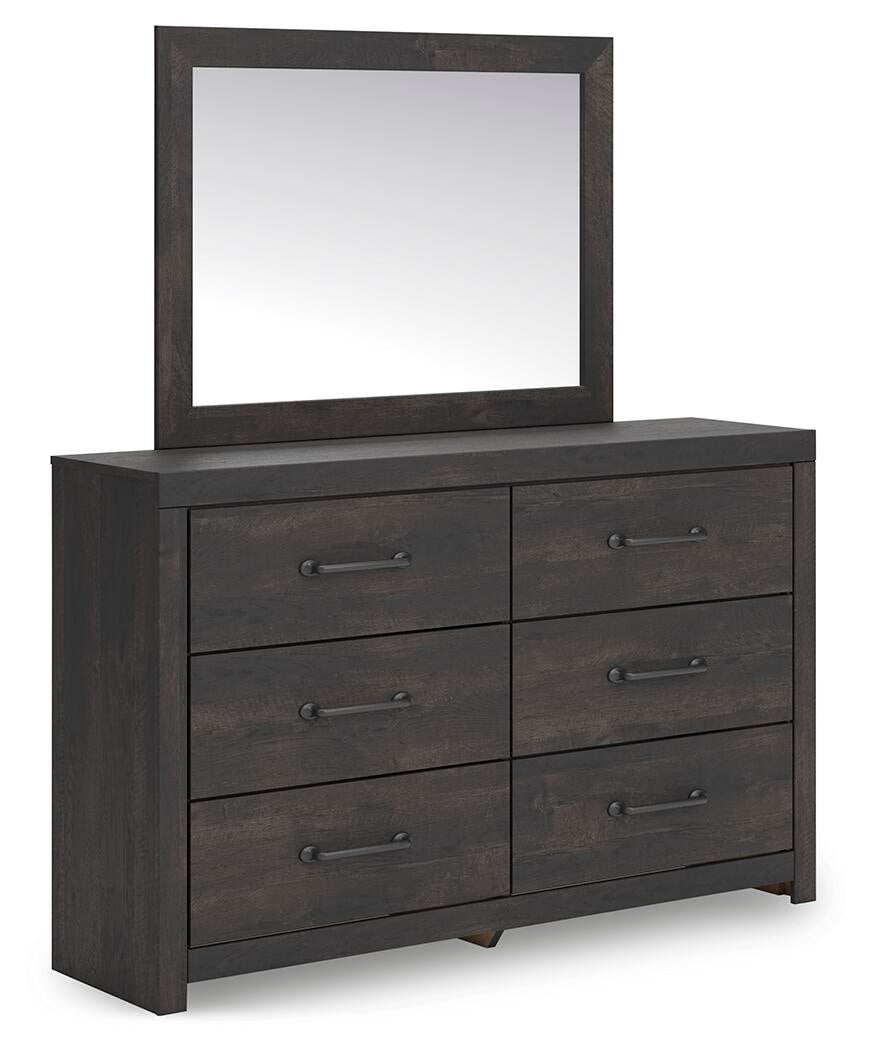 Delmorta Full Panel Storage Bed, Dresser and Mirror