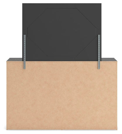 Delmorta Full Panel Storage Bed, Dresser and Mirror