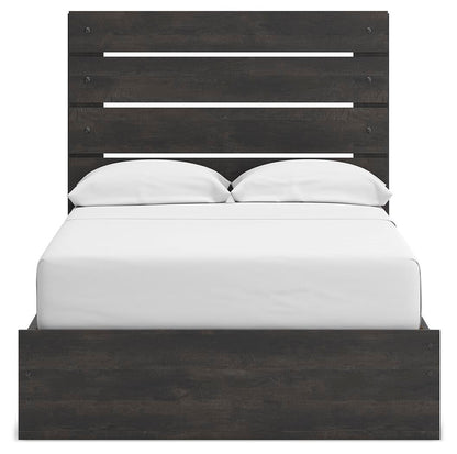 Delmorta Full Panel Storage Bed, Dresser and Mirror