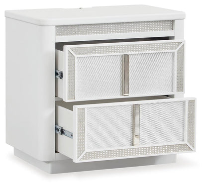 Chalanna California King Upholstered Storage Bed, Dresser, Mirror, Chest and Nightstand