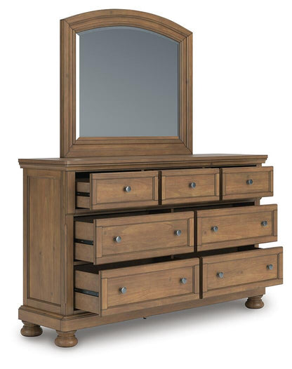 Vandenmore California King Panel Bed with Mirrored Dresser