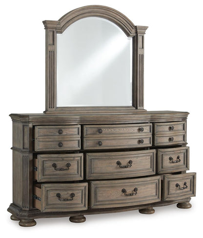 Ardenfield California King Upholstered Sleigh Bed, Dresser, Mirror and Nightstand