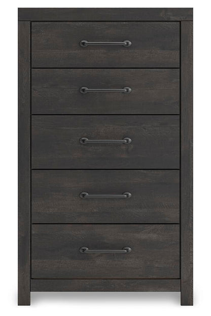 Delmorta Full Panel Bed, Dresser, Mirror, Chest and Nightstand