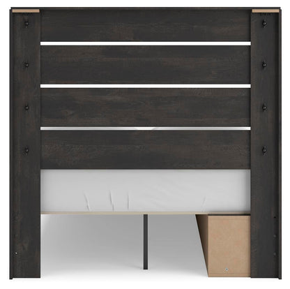 Delmorta Full Panel Storage Bed, Dresser, Mirror, Chest and Nightstand