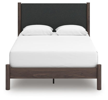 Cadmori Queen Upholstered Panel Platform Bed, Dresser, Mirror, Chest and Nightstand