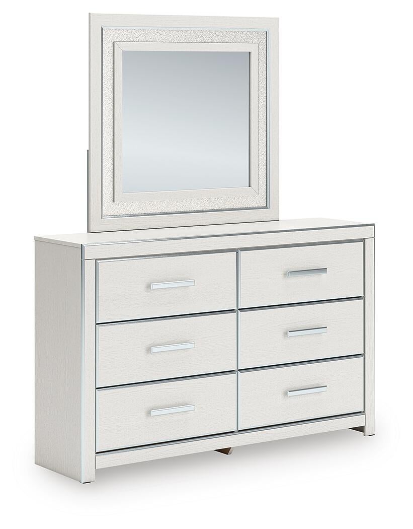 Birmonton King Upholstered Panel Platform Bed, Dresser, Mirror, Chest and Nightstand