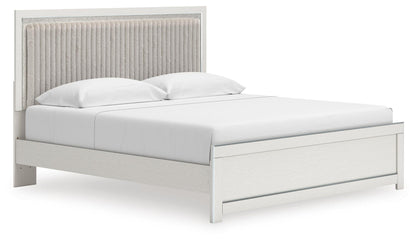 Birmonton King Upholstered Panel Platform Bed, Dresser and Mirror