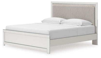 Birmonton King Upholstered Panel Platform Bed, Dresser and Mirror