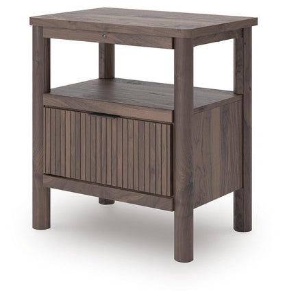 Cadmori King Upholstered Panel Bed, Dresser, Mirror, Chest and Nightstand