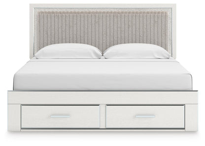 Birmonton King Upholstered Panel Platform Storage Bed, Dresser, Mirror and Nightstand