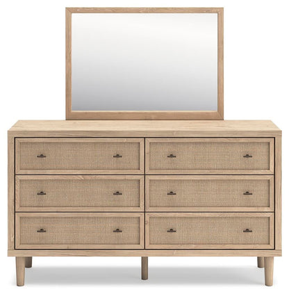 Cielden Full Upholstered Bed with Roll Slats, Dresser and Mirror