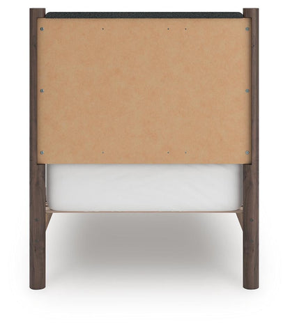 Cadmori Twin Upholstered Panel Platform Bed, Dresser and Mirror