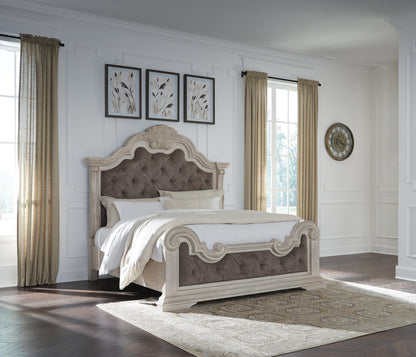 Andonhall King Upholstered Panel Bed with Mirrored Dresser