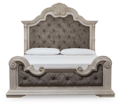 Andonhall King Upholstered Panel Bed with Mirrored Dresser and Nightstand