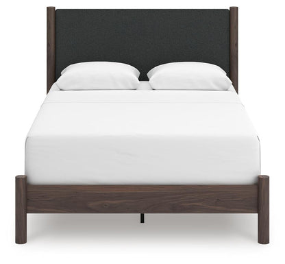Cadmori Queen Upholstered Panel Bed, Dresser, Mirror and Nightstand