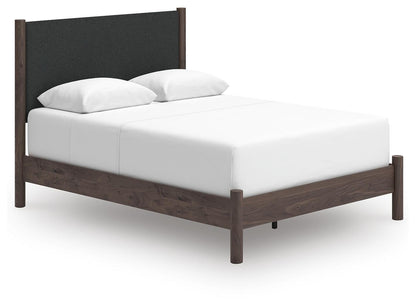 Cadmori Queen Upholstered Panel Bed, Dresser and Mirror