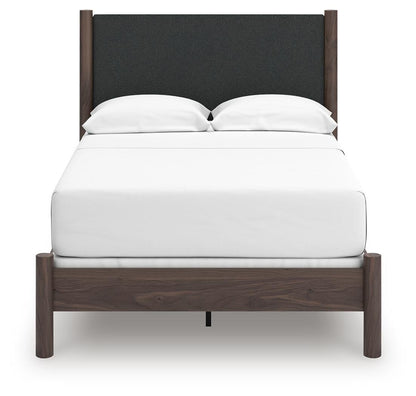 Cadmori Full Upholstered Panel Bed, Dresser, Mirror and Nightstand