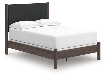 Cadmori Full Upholstered Panel Bed, Dresser and Mirror