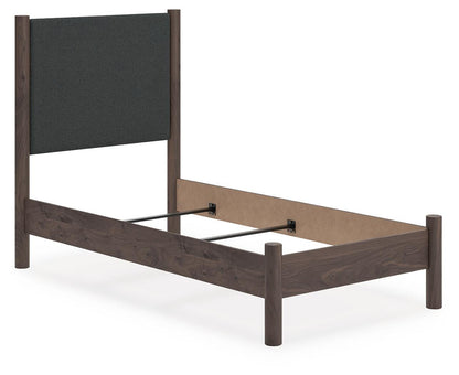 Cadmori Twin Upholstered Panel Bed, Dresser, Mirror, Chest and Nightstand