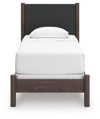 Cadmori Twin Upholstered Panel Bed, Dresser, Mirror and Nightstand