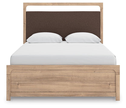Hollymount Queen Upholstered Platform Bed, Dresser, Mirror and Nightstand
