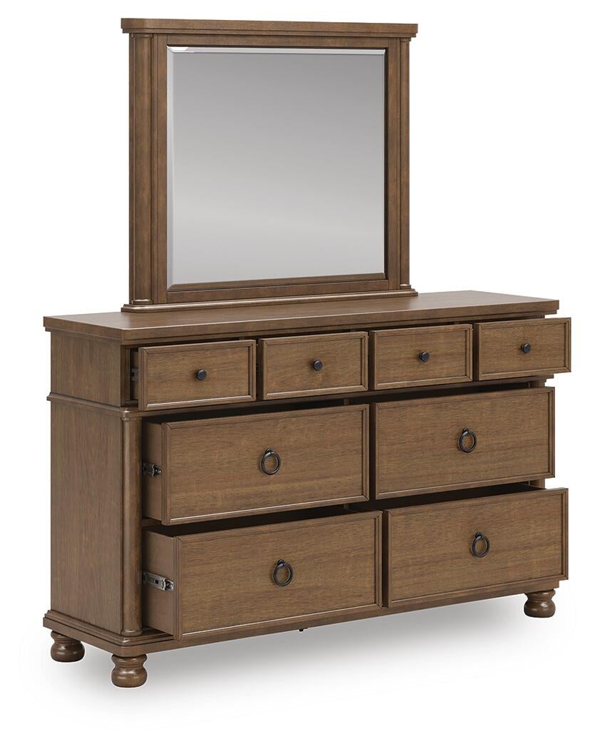 Chadworth Queen Poster Bed with Mirrored Dresser