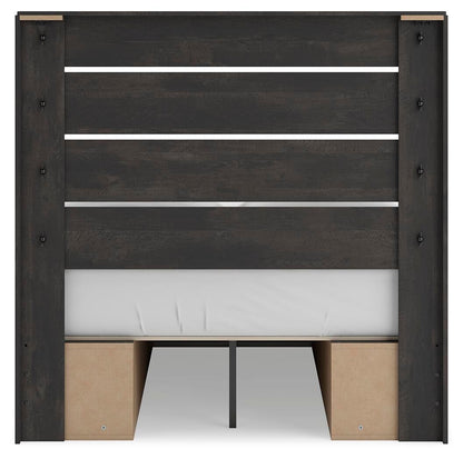 Delmorta Full Panel Bed with Storage, Dresser, Mirror, Chest and Nightstand